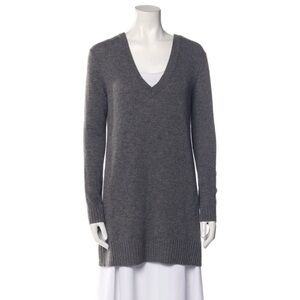 Calypso St. Barth Gray 100% Cashmere V-Neck Sweater - Small